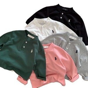 MIMIYANBABY Children's Polo Shirt Long Sleeve Solid Color Round Neck Baby Boys Girls Spring 2025 Knitted Top - Product Image 4