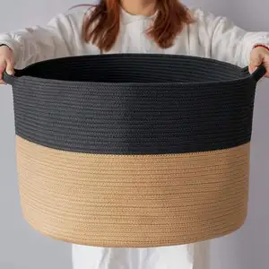 Cesta de algodón tejida para la colada, accesorio personalizable con logotipo de tamaño y color blanco, grande, oferta