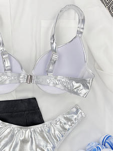 Conjunto de Bikini de Tela Plateada Brillante, Talla Americana y Europea, con Relleno y Push-Up, Traje de Baño - Product Image 5