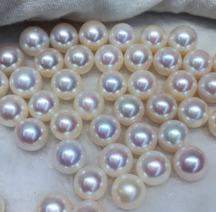 7-7.5mm 3A grade pink luster white round 1/2 half hole drilled loose natural Japanese Akoya sea seawater loose pearl