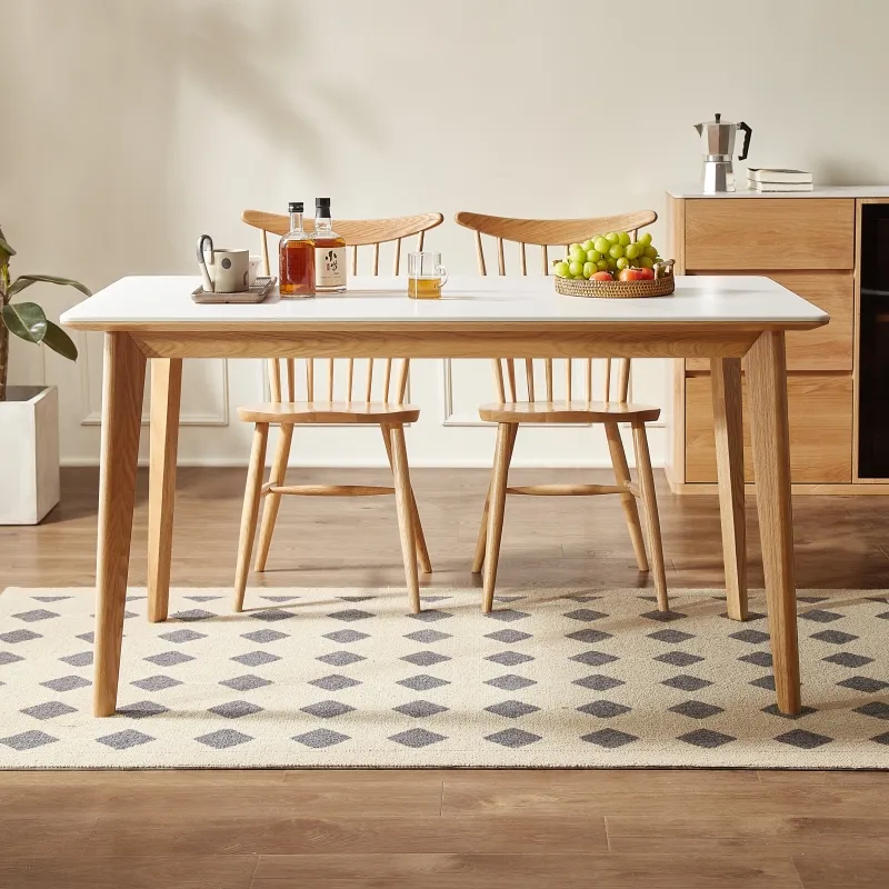 L7113 gambe in legno massello di quercia in stile nordico disegni di mobili da tavolo da pranzo con piano in pietra sinterizzata tavolo da pranzo