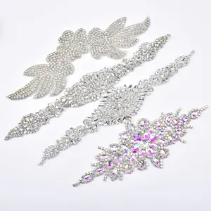 Hot Fix Crystal Rhinestone Beaded Trim Applique for Baby Headband Patches Girl Hair Accessories Bridal Wedding Dress Sash Belt