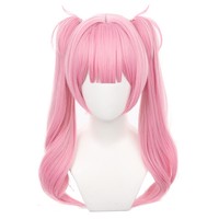 Lien clic Li Tianxi Cosplay perruque 55cm de long bouclés deux queues de cheval rose Anime perruques synthétiques résistantes à la chaleur