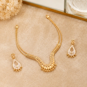925 <b>Silver</b> Italian Gold <b>Choker</b> Necklace Set with Matching Drop Earrings Drop Design for Women Wedding Jewelry - Product Image 5