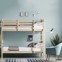 Solid Wood Loft Bed, Dormitory Furniture, Twin Over Twin