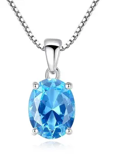 trendy vintage natural gemstone necklace blue topaz 925 sterling silver babygirl pendent women accessories necklace jewelry
