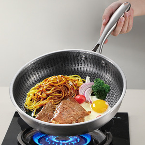 Poêle à frire plate en acier inoxydable pour usage domestique antiadhésive non enduite pour les cuisinières à induction et les cuisinières à gaz pour la friture d'œufs à steak - Product Image 2
