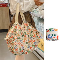 Tas Tangan Polyester Kapasitas Besar Selempang, Tas Penyimpanan Portabel, Tas Belanja Lipat Akordion