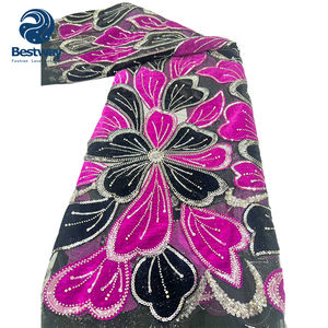 Tela de Encaje de <span class=keywords><strong>Terciopelo</strong></span> Francés con Flores Bordadas de Alta Calidad Bestway, con Cuentas y Lentejuelas para Fiestas de Noche y Bodas Africanas - Product Image 2