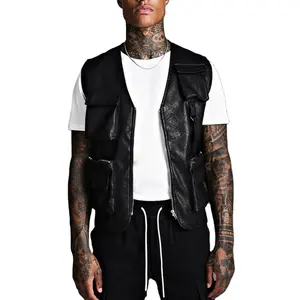 Heren Utility Vesten Hoge Kwaliteit Mode Groothandel Multi Pocket Tactische Lederen Motorfiets Utility Vest