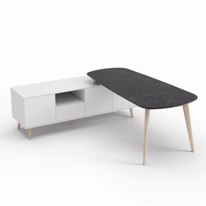 Luxury Modern L-Shape Home Executive Office <b>Desk</b> <b>Set</b> for Directors Managers CEOs Bosses-Wood Panel Style - Product Image 5