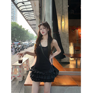 White Spaghetti Strap Ruffle Dress For Women Summer Casual A Line Breathable Short Skirt Natural Waistline - Product Image 2