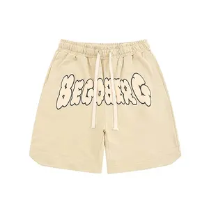 2024 Men's Cotton Jogger Shorts Custom Logo Quick Dry Mid Waist Athletic Leisure Fashion Volley Shorts Pockets Drawstring