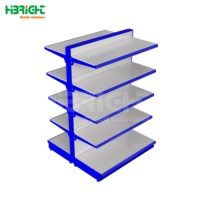 Étagère de présentation métallique double face robuste pour supermarché, forme et dimensions personnalisées, revêtement en poudre époxy, autoportante/à fixer au mur