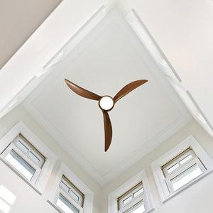 Ventilateur de plafond avec éclairage suspendu, couleur grain de bois, idéal pour l'été - Product Image 4