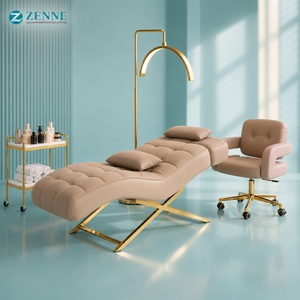 Fauteuil de Soin Esthétique Luxe pour Extensions de Cils et Traitements Faciaux, Mobilier de Salon avec Cadre Doré, Lampe <span class=keywords><strong>Arc</strong></span> et Chariot - Product Image 5