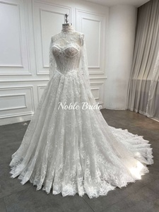 <span class=keywords><strong>Abito</strong></span> da Sposa con Collo Alto in <span class=keywords><strong>Pizzo</strong></span>, Maniche Lunghe, <span class=keywords><strong>Tulle</strong></span> Trasparente, Stile Principessa con Strascico 2026 - Product Image 2