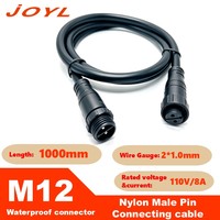 Câble d'extension étanche JOYL de qualité industrielle M12 2 broches mâle-femelle 110V 8A 2*1mm 1m IP67/IP68 pour alimentation d'éclairage LED