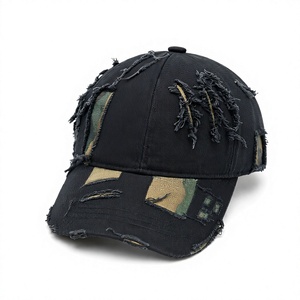 Gorra de béisbol vintage con camuflaje desgastado, gorra snapback de sarga de algodón desgarrada y deshilachada, gorra con logo personalizado, ropa urbana, gorras para hombre. - Product Image 1