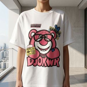 Nouveau T-shirt en coton pour femme été 2026, style américain, imprimé ours fraise, coupe ample décontractée, streetwear de créateur, vente en gros - Product Image 2