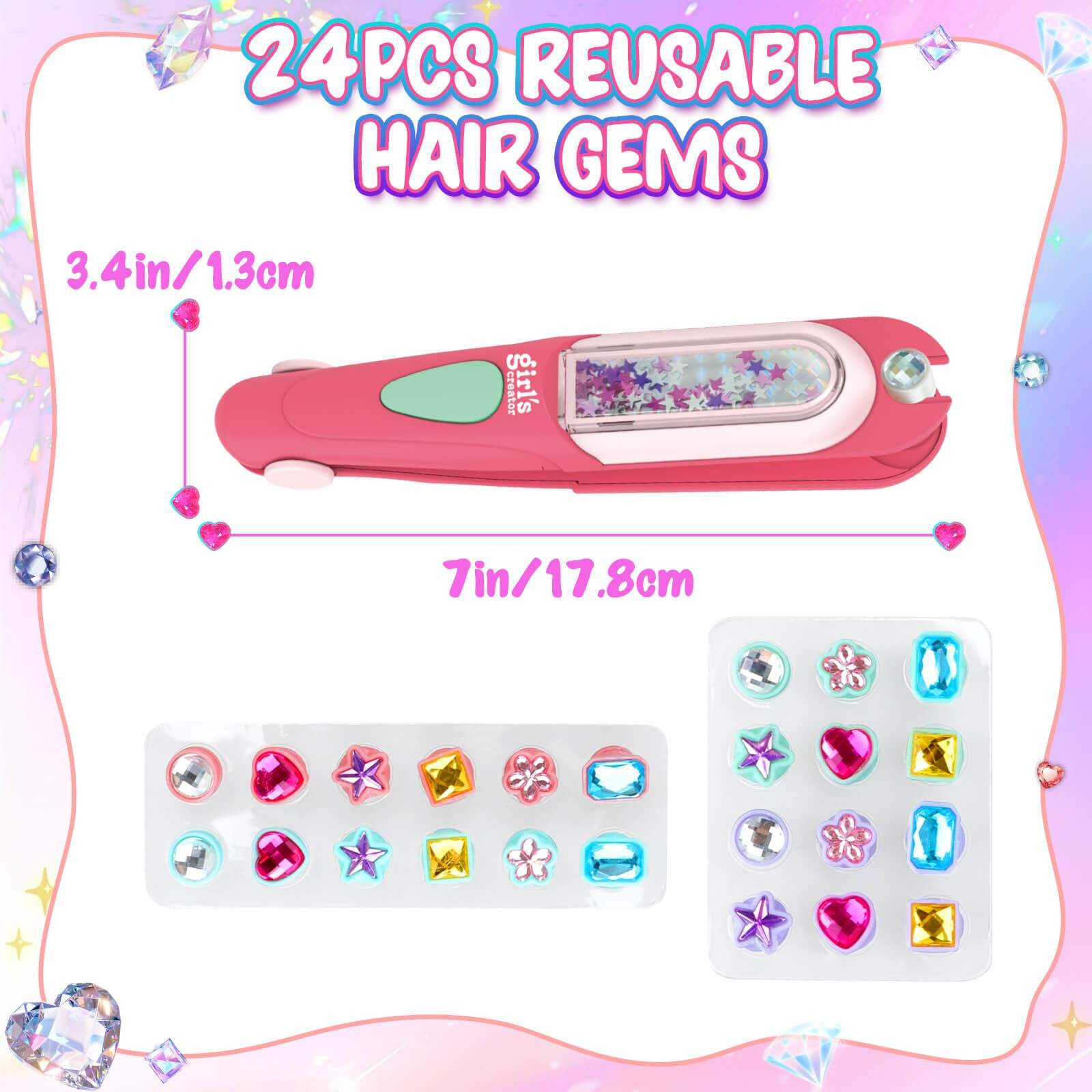 EPT DIY Jewel Hair Kit Decoration Pretend Toy Kids Makeup Kit Set for Girls Hair Gem Stamper Kit