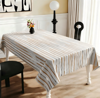 Nappe en PU rayée or blanc, imperméable, anti-taches, lavable, en vinyle, taille personnalisée pour la maison, l'hôtel, les mariages, les banquets, la décoration