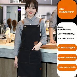 เสื้อผ้าทำงานร้านชานมพิมพ์โลโก้ตามสั่งสำหรับผู้หญิง - ผ้ากันเปื้อนผ้าแคนวาสกันน้ำ ผลิตจากผ้าฝ้ายสำหรับงานปาร์ตี้ - Product Image 2