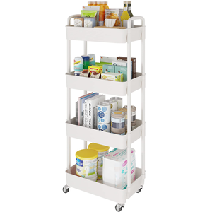 Simple Plastic Four Tier <b>Wheeled</b> <b>Trolley</b> Multi Tier Home Storage Rack Multifunction Large Capacity Storage Rack with Wheels - Product Image 1