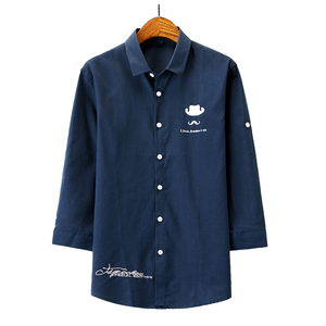 Camicie Oxford ricamate alla moda con bottoni bianchi da uomo <span class=keywords><strong>3</strong></span>/ <span class=keywords><strong>4</strong></span> manica corta 60 cotone 40 poliestere cs40 - Product Image 3