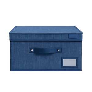 Scatola portaoggetti in tessuto con coperchio e maniglia 50x40x25cm, pieghevole, organizer per armadio, formato maxi, blu - Product Image 1