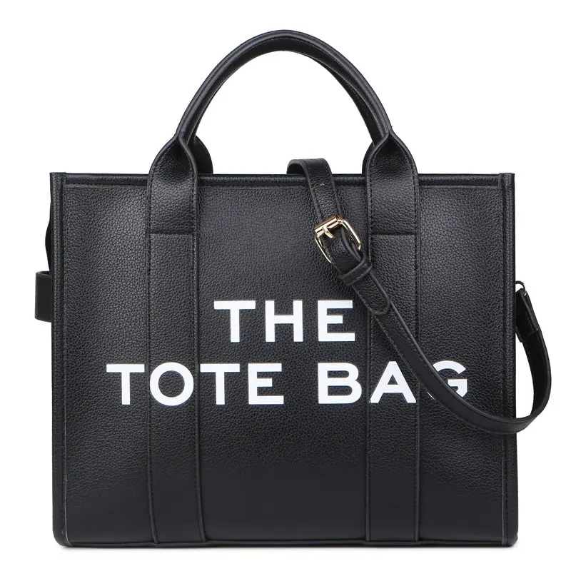 Wholesale premium BSCI factory OEM custom logo printing fashion lady pu leather black women tote bag