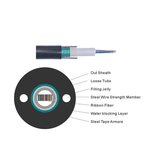สายเคเบิลใยแก้วนำแสงแบบริบบิ้นสำหรับภายนอกอาคาร GYDXTW ขายดี รุ่น <span class=keywords><strong>SM</strong></span> G652D <span class=keywords><strong>2</strong></span>-144 คอร์ แบบหลอดหลวม มีโครงสร้างเสริมความแข็งแรงด้วยโลหะ - Product Image 6