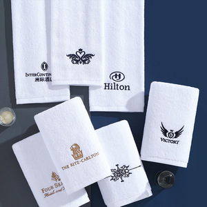 高級ホテルタオルセット100% コットンバスタオルロゴ付き70x 140cmホワイト5つ星ホテル & スパ用品 - Product Image 5