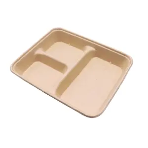 Tray 3 compartment biodegradable disposable paper plateswedding birthday party eco friendly food take away box