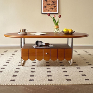 โต๊ะกาแฟไม้เนื้อแข็งทรงวงรีพร้อมลิ้นชักขาเหล็กสแตนเลสเฟอร์นิเจอร์ห้องนั่งเล่นสไตล์นอร์ดิกโต๊ะน้ำชาสไตล์มินิมอล - Product Image 2