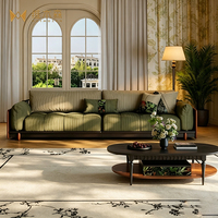 Canapé trois places rétro français à cadre en bois droit, avec revêtement en velours côtelé, idéal pour petit appartement, mobilier de salon de style américain