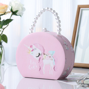 Boîte à bijoux mignonne pour enfants avec motifs, miroir et poignée en perles, support rond, vente en gros - Product Image 2