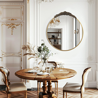 Miroir mural antique Miroir rond en laiton baroque vintage Cadre en métal Miroir mural rond glamour antique pour entrée, salon