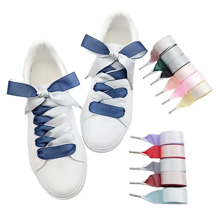 Wholesale Custom Printed Fancy Multi Colors 2cm Width Aglets Flat Silk Satin Shoelaces Ribbon Shoe Lace