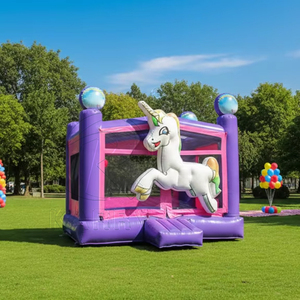 Château gonflable violet arc-en-ciel avec cheval pour location commerciale, idéal pour les fêtes en extérieur - Product Image 1