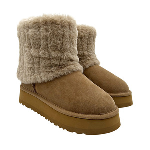 <span class=keywords><strong>Botas</strong></span> de piel con <span class=keywords><strong>plataforma</strong></span> plegable para mujer, <span class=keywords><strong>botas</strong></span> cortas clásicas de invierno cálidas con <span class=keywords><strong>plataforma</strong></span> de gamuza genuina con forro polar borroso - Product Image 2