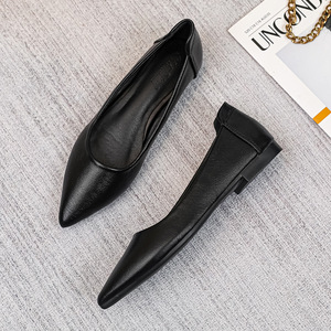 Zapatos de Tacón Grueso para Mujer, Zapatos de Vestir con Tacón Alto y Plataforma, de Cuero Negro Puro, Resistentes, para Oficina y Trabajo - Product Image 1