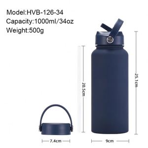 Gourde isotherme grande capacité 1L en acier inoxydable à large ouverture, portable, avec paille et poignée de transport pour le sport et les clubs - Product Image 6