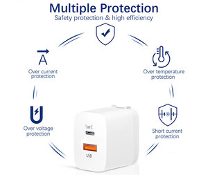 Nhà máy tùy chỉnh 20W USB-A + C pd3.0 QC3.0 sạc nhanh phổ di động du lịch Điện thoại tường Pin sạc cung cấp điện Adapter - Product Image 6