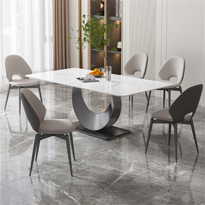 Meubles de salle à manger nouveau design en forme de sourire ensemble de table à manger de luxe en acier inoxydable doré avec pierre sinered moderne tables à manger - Product Image 4