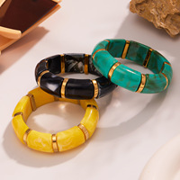 Pulsera de Resina de Color YF8021, Pulsera Cuadrada de Ámbar Chapada en Oro de 18k, Pulsera de Acero Inoxidable Impermeable para Mujer
