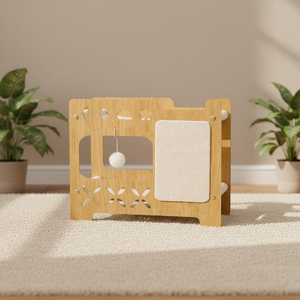 Maison pour chat YOUME de style moderne, en panneau écologique E1, pour intérieur, avec tapis <span class=keywords><strong>à</strong></span> gratter, bâton interactif, certifiée ISO et BSCI - Product Image 1