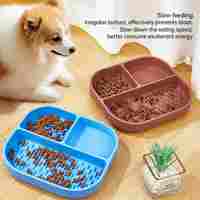 Bol de Nourrissage Lent en Silicone Personnalisé pour Animaux de Compagnie, 3 Compartiments Anti-ballonnements, avec Base à Ventouse pour Chiens et Chats