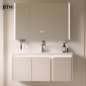 Meuble sous-vasque de salle de bain en aluminium épaissi de luxe léger LED Bassin monobloc en céramique <span class=keywords><strong>Plaque</strong></span> de roche Combinaison d'espace Lavabo facial - Product Image 1
