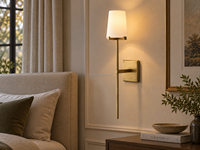 Applique murale moderne en laiton massif avec abat-jour en tissu blanc pour chambre, salle de bain, hall d'entrée, maison, hôtel